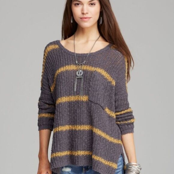 Free People Greenwhich Village Striped Oversized Cotton Knit Sweater Size XS - Picture 1 of 7